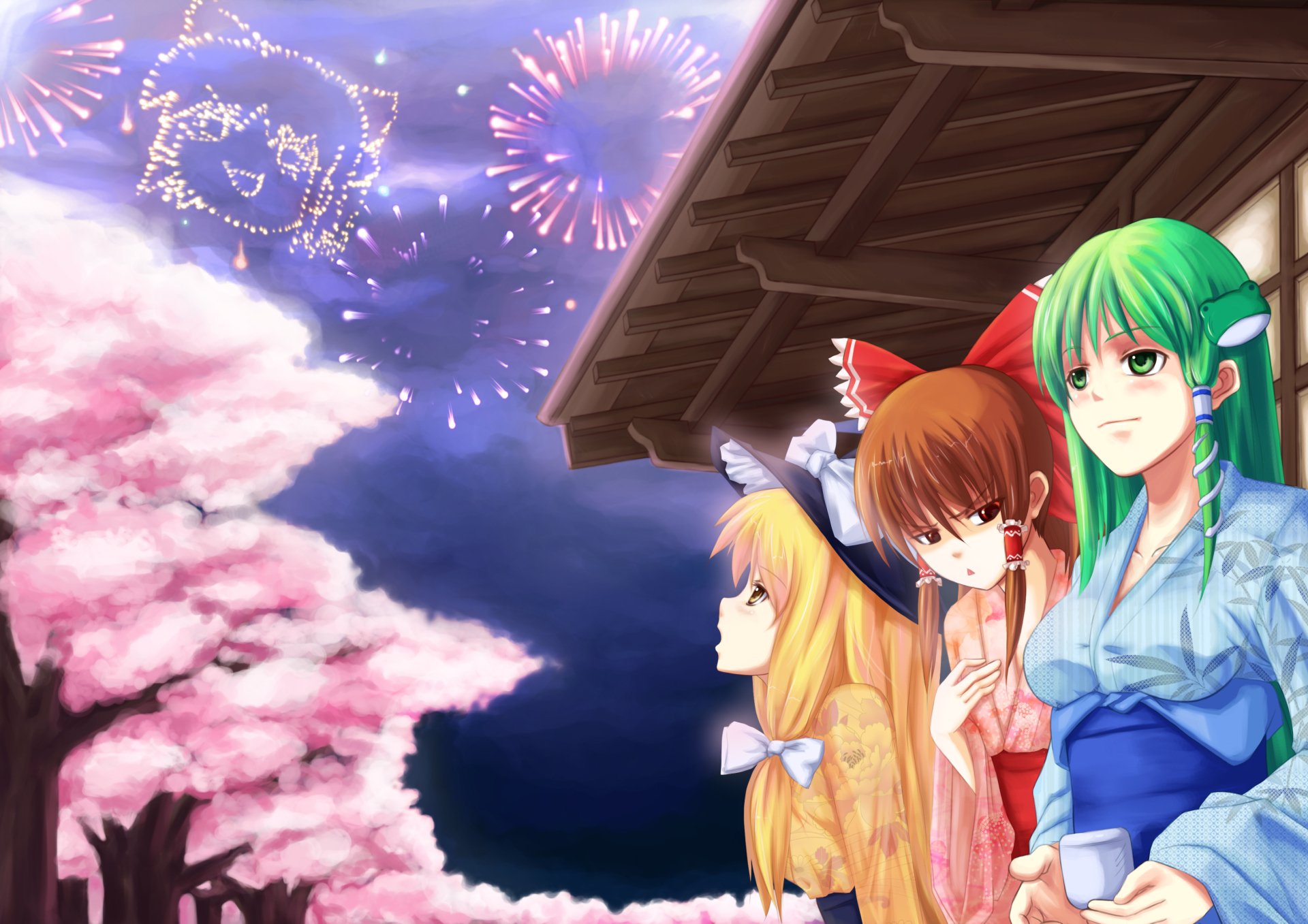 Download Marisa Kirisame Reimu Hakurei Sanae Kochiya Anime Touhou HD Wallpaper