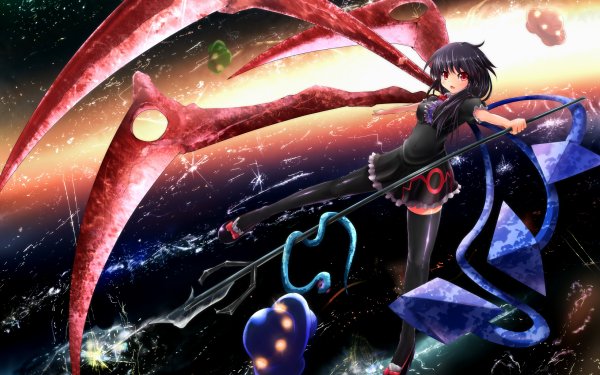Anime Touhou Nue Houjuu UFO Black Hair Snake Flying Space HD Wallpaper | Background Image