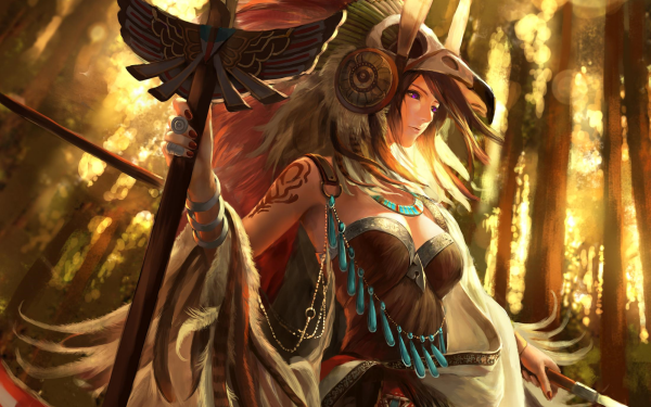 Fantasy Women Warrior Headdress Staff Tattoo HD Wallpaper | Background Image