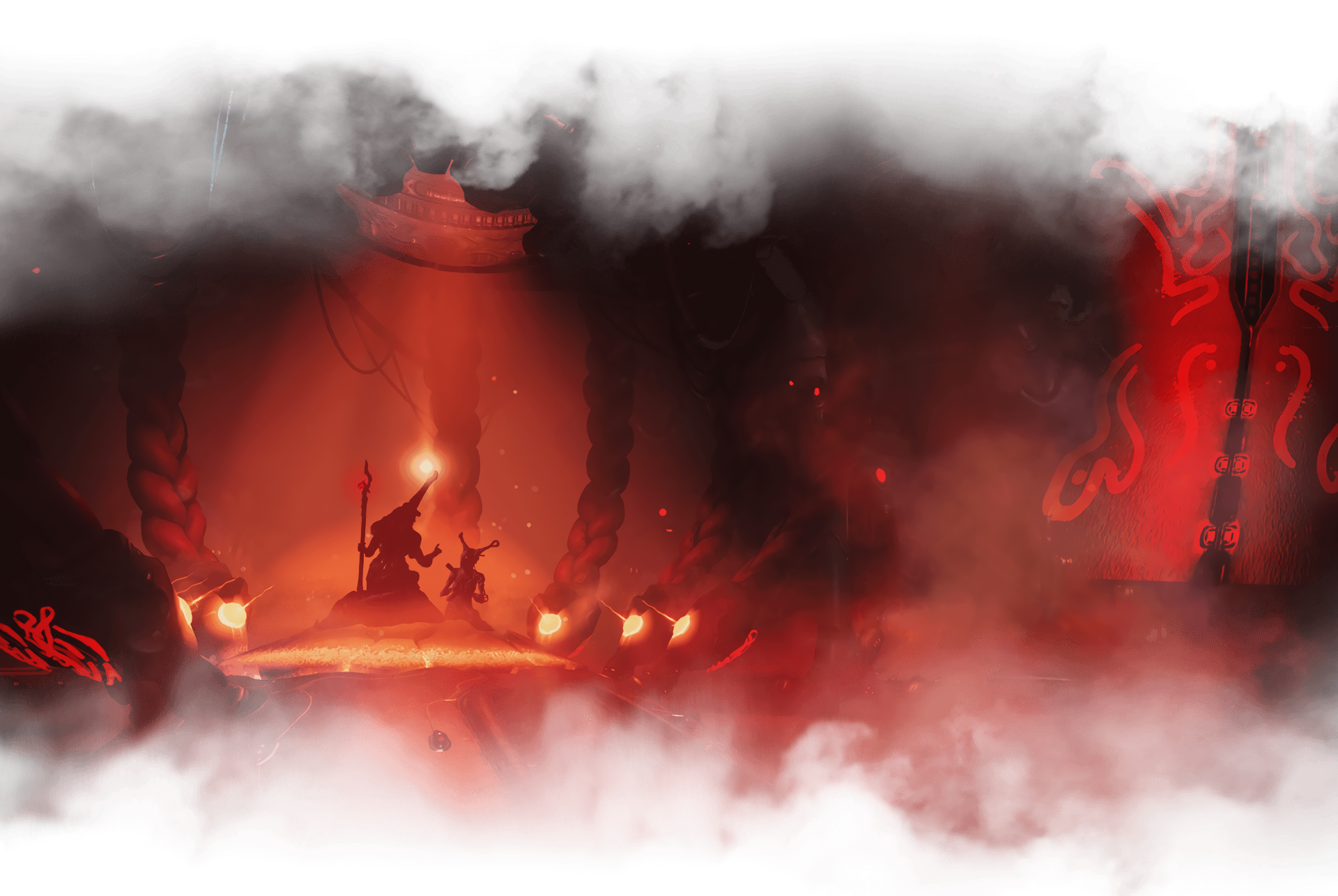 Dark, fiery scene featuring Grineer warriors from the video game Warframe, designed as an HD PC desktop wallpaper and background.