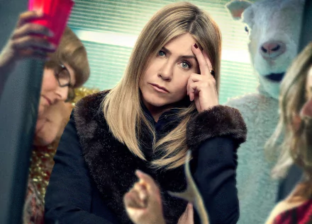 Jennifer Aniston in a scene from the movie Office Christmas Party, featured in an HD PC desktop wallpaper and background.