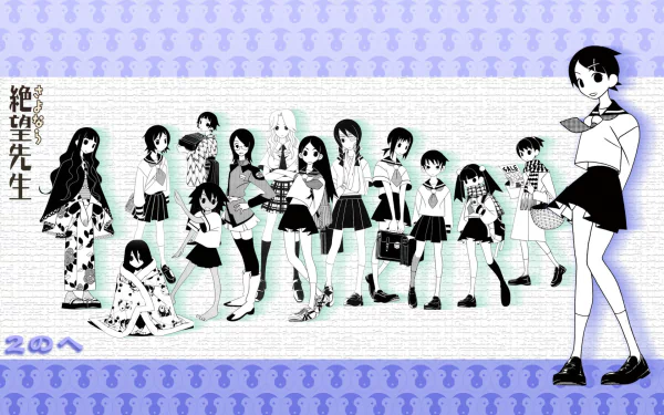 Tarou Sekiutsu Harumi Fujiyoshi Mayo Mitama Manami Ookusa Ai Kaga Abiru Kobushi Matoi Tsunetsuki Kaere Kimura Nami Hitou Rin Itoshiki Meru Otonashi Chiri Kitsu Kafuka Fuura Anime Sayonara Zetsubou-Sensei HD Desktop Wallpaper | Background Image