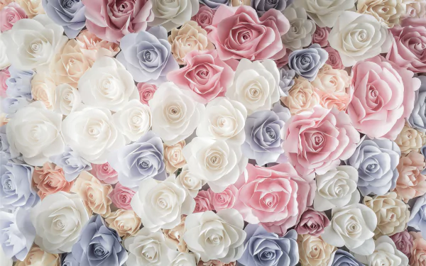 A stunning array of blue, pink, and white roses creates a vibrant floral backdrop in this 4K Ultra HD desktop wallpaper, celebrating the beauty of nature.