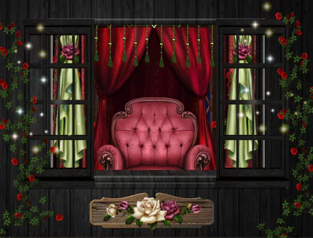curtain pink rose red rose chair artistic window HD Desktop Wallpaper | Background Image