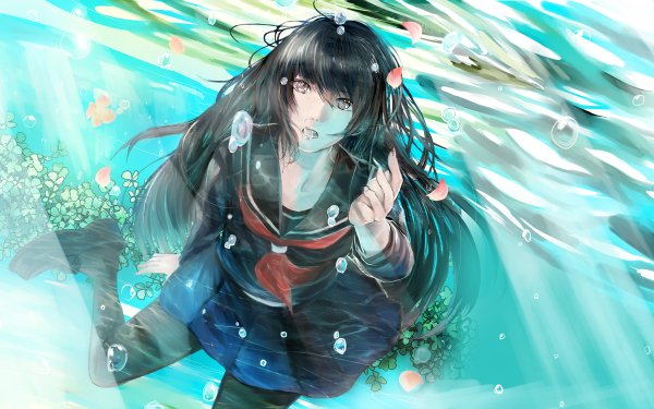 Anime Girl Underwater School Uniform HD Wallpaper | Background Image