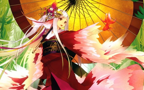 Anime Geisha Fish Kimono Ribbon HD Wallpaper | Background Image