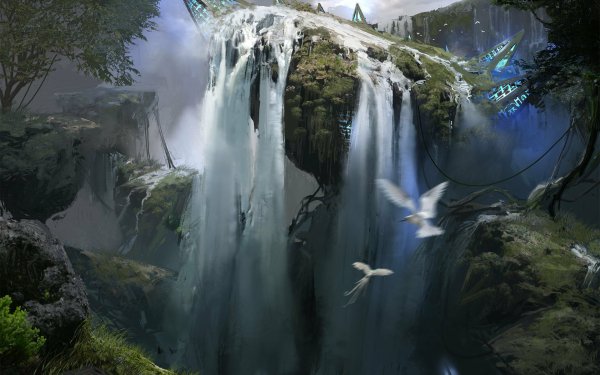Fantasy Landscape Waterfall Floating Island HD Wallpaper | Background Image