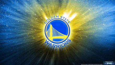 HD desktop wallpaper featuring the Golden State Warriors logo with a radiant blue background.