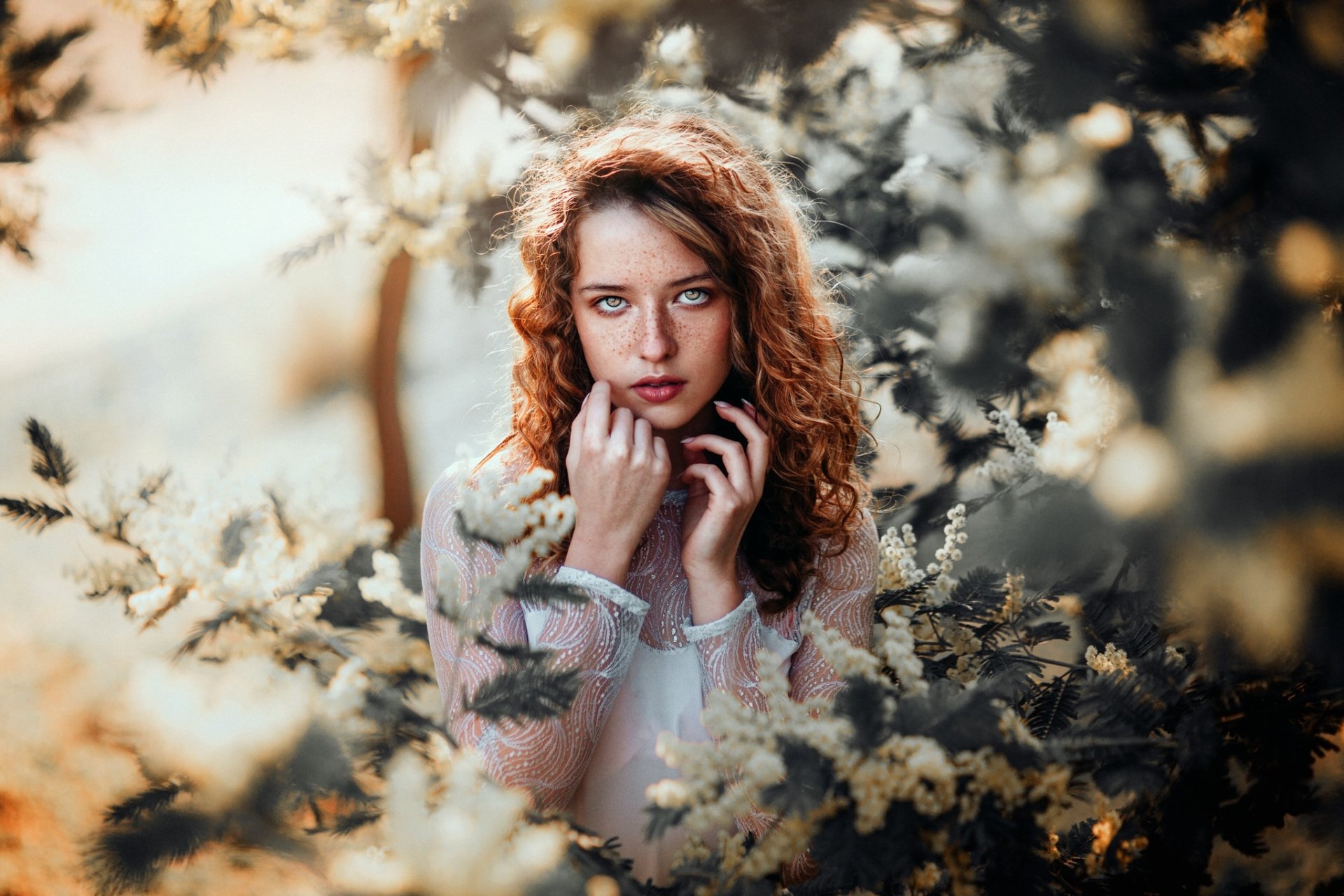 Download Freckles Hazel Eyes Redhead Woman Model HD Wallpaper