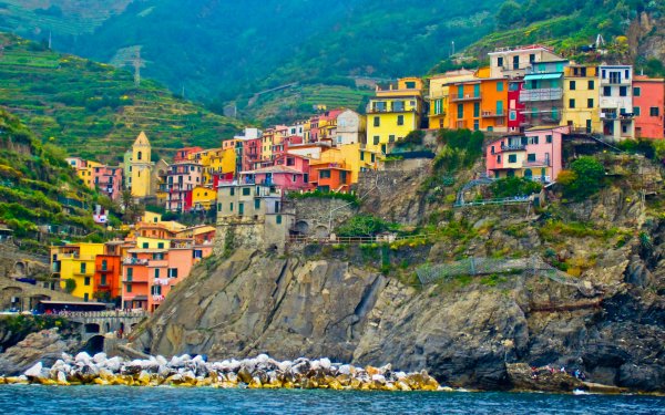Man Made Manarola Towns Italy Cinque Terre House Colorful Mountain Village HD Wallpaper | Background Image