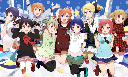 HD PC desktop wallpaper featuring Umi Sonoda, Rin Hoshizora, Nozomi Tojo, Nico Yazawa, Maki Nishikino, Kotori Minami, Honoka Kousaka, Hanayo Koizumi, and Eri Ayase from Love Live!