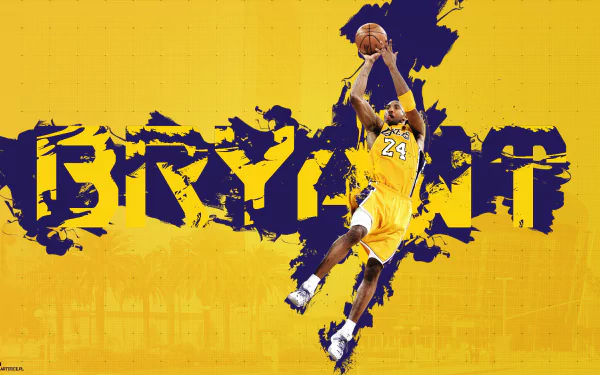 HD desktop wallpaper featuring Kobe Bryant in action on a vibrant yellow background.