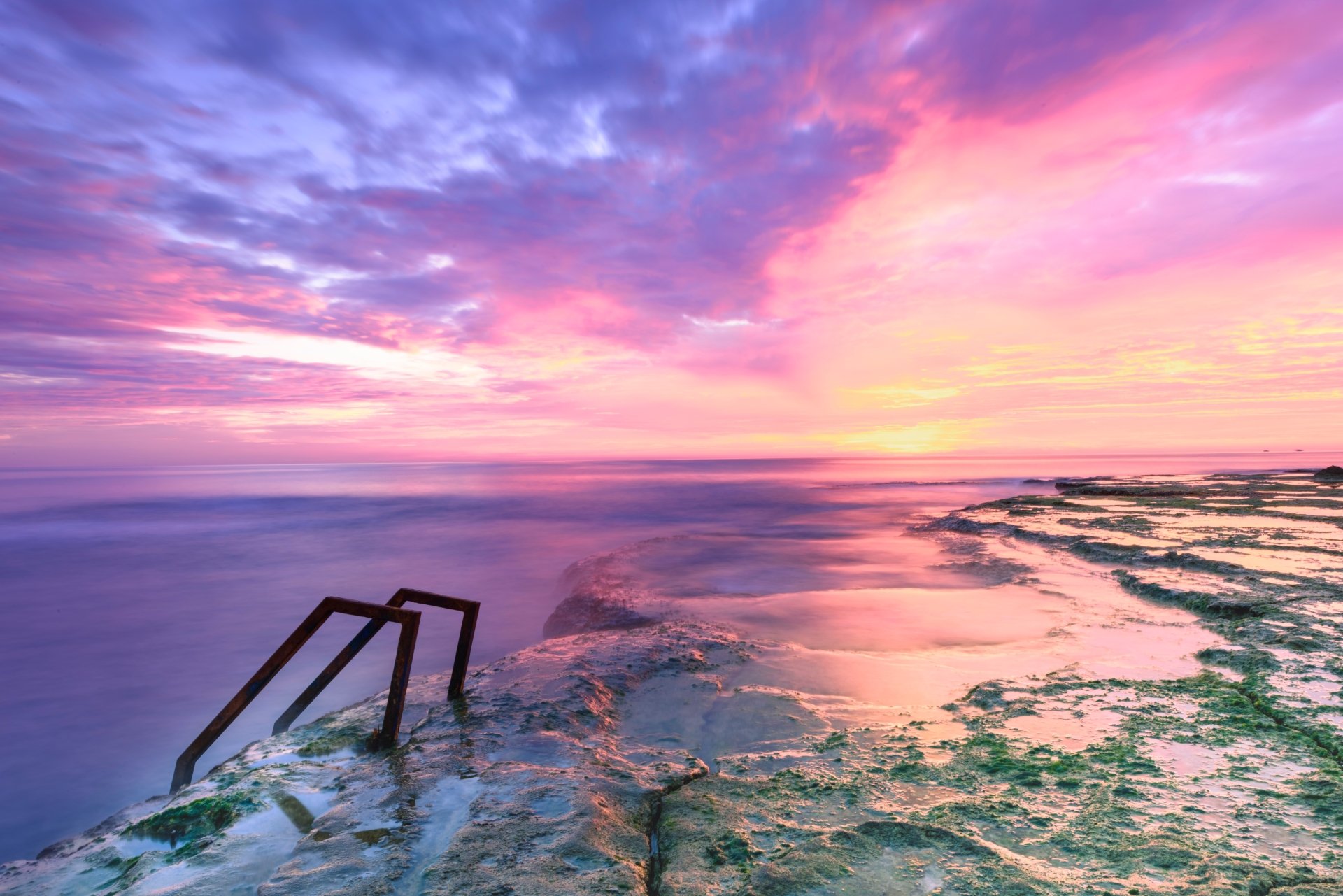 Download Horizon Pink Sky Sea Ocean Nature Sunset 4k Ultra HD Wallpaper