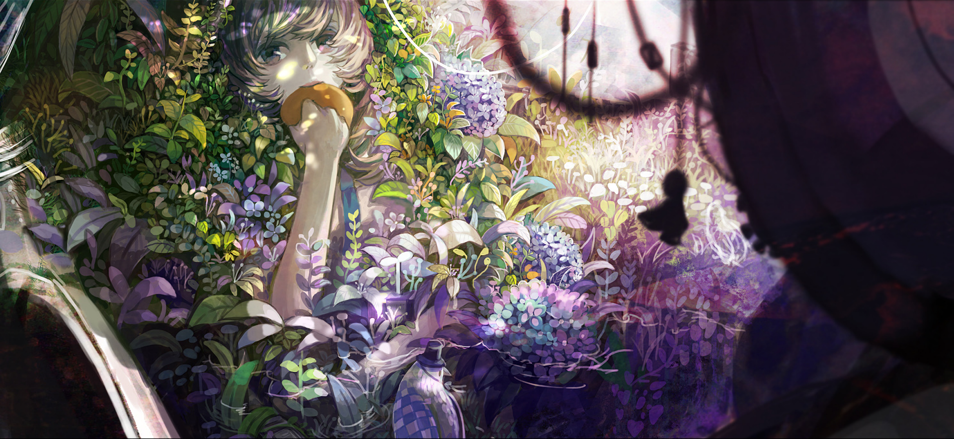 Сад цветов манга. Девушка окружена растениями арт. Vanity Art background pixiv. Alexis Flower арт