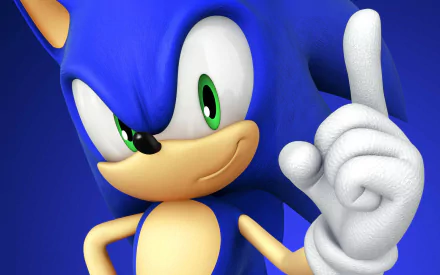 HD PC desktop wallpaper featuring Sonic the Hedgehog from the video game Sonic the Hedgehog 4: Episode I, showcasing his confident pose against a blue background.