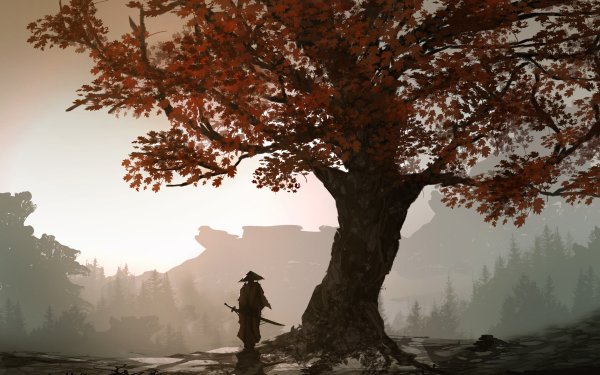 Fantasy Samurai Warrior Tree Fall HD Wallpaper | Background Image