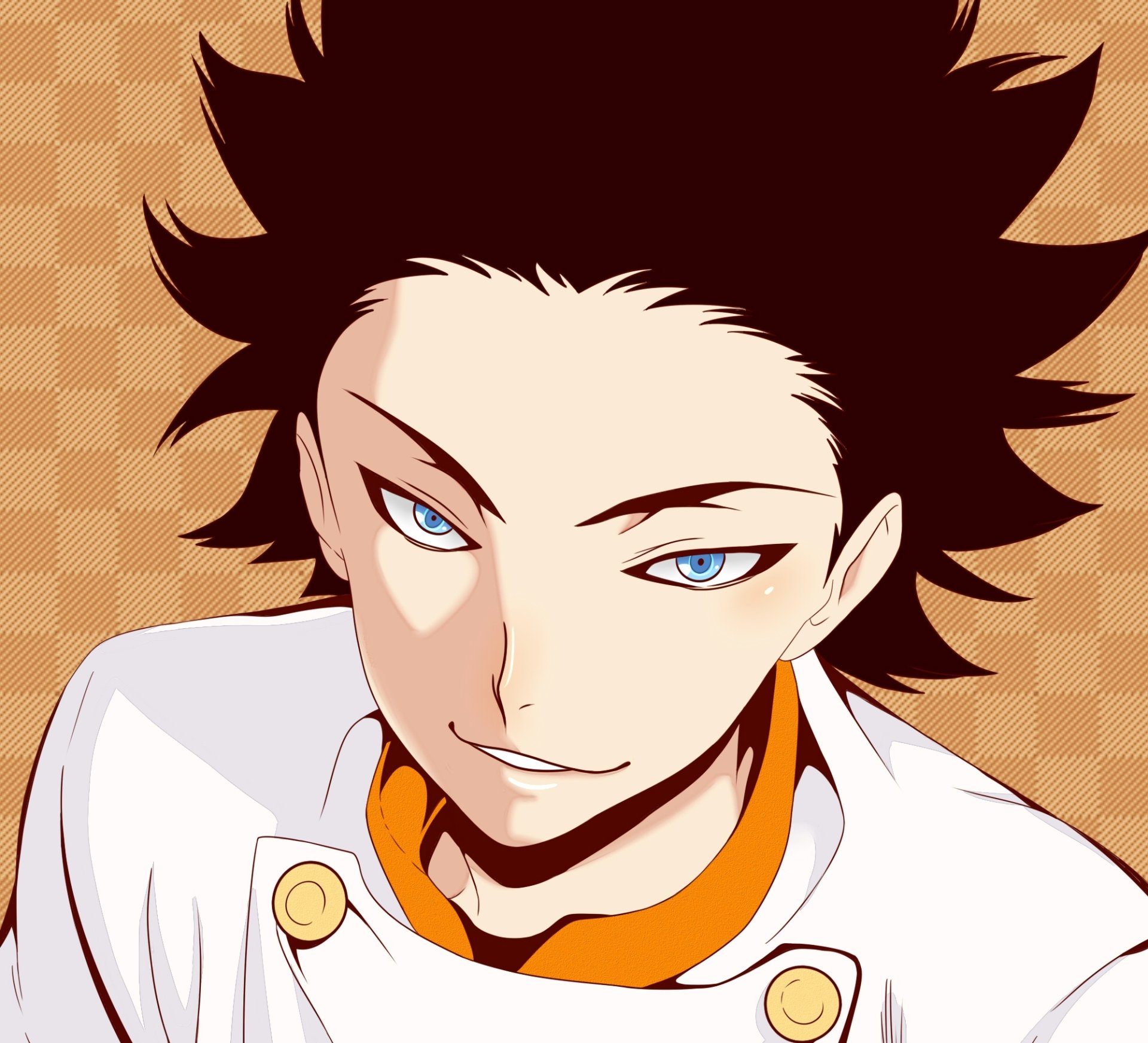 HD anime desktop wallpaper featuring Isami Aldini from Food Wars: Shokugeki no Soma with sharp blue eyes and confident expression.