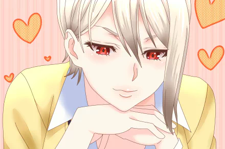 HD PC wallpaper featuring Alice Nakiri from the anime Food Wars: Shokugeki no Soma with a soft pink background and orange heart accents.