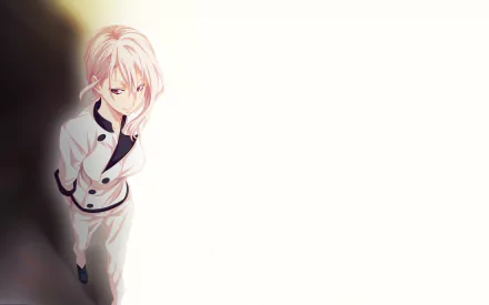 HD desktop wallpaper featuring Alice Nakiri from the anime Food Wars: Shokugeki no Soma, standing in a chef outfit against a minimalistic white background.