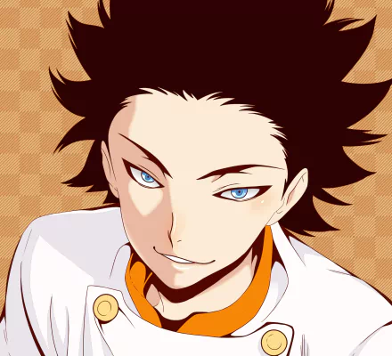 HD anime desktop wallpaper featuring Isami Aldini from Food Wars: Shokugeki no Soma with sharp blue eyes and confident expression.