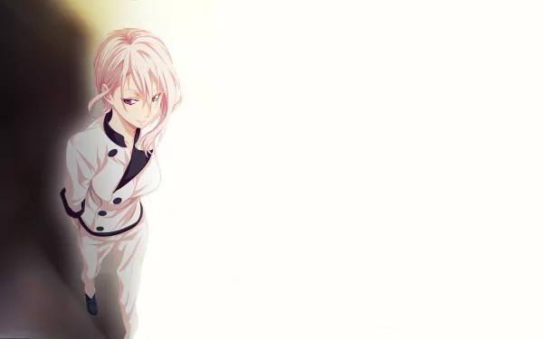 HD desktop wallpaper featuring Alice Nakiri from the anime Food Wars: Shokugeki no Soma, standing in a chef outfit against a minimalistic white background.