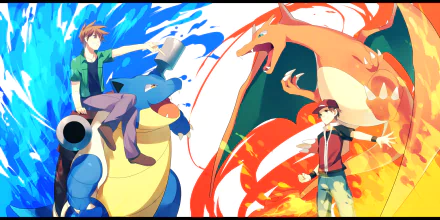 Blastoise (Pokémon) Charizard (Pokémon) Blue (Pokémon) Red (Pokémon) Anime Pokemon HD Desktop Wallpaper | Background Image