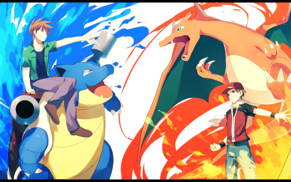 Blastoise (Pokémon) Charizard (Pokémon) Blue (Pokémon) Red (Pokémon) Anime Pokémon HD Desktop Wallpaper | Background Image