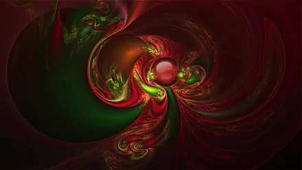 HD desktop wallpaper featuring an abstract Christmas-themed fractal design in green and red colors.