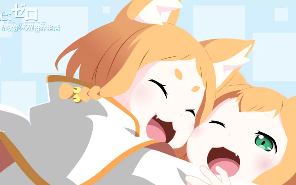 4K Ultra HD anime wallpaper featuring cute characters from Re:Zero - Starting Life in Another World, showcasing a joyful and playful moment in vibrant colors.