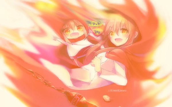 Anime desktop wallpaper featuring characters from Himouto! Umaru-chan. The HD background showcases two cheerful girls with vibrant, warm colors and dynamic effects.