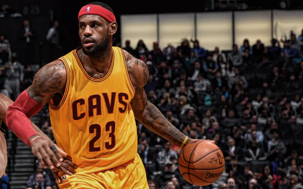 HD desktop wallpaper of a basketball player in action on the court, wearing a number 23 Cavs jersey.