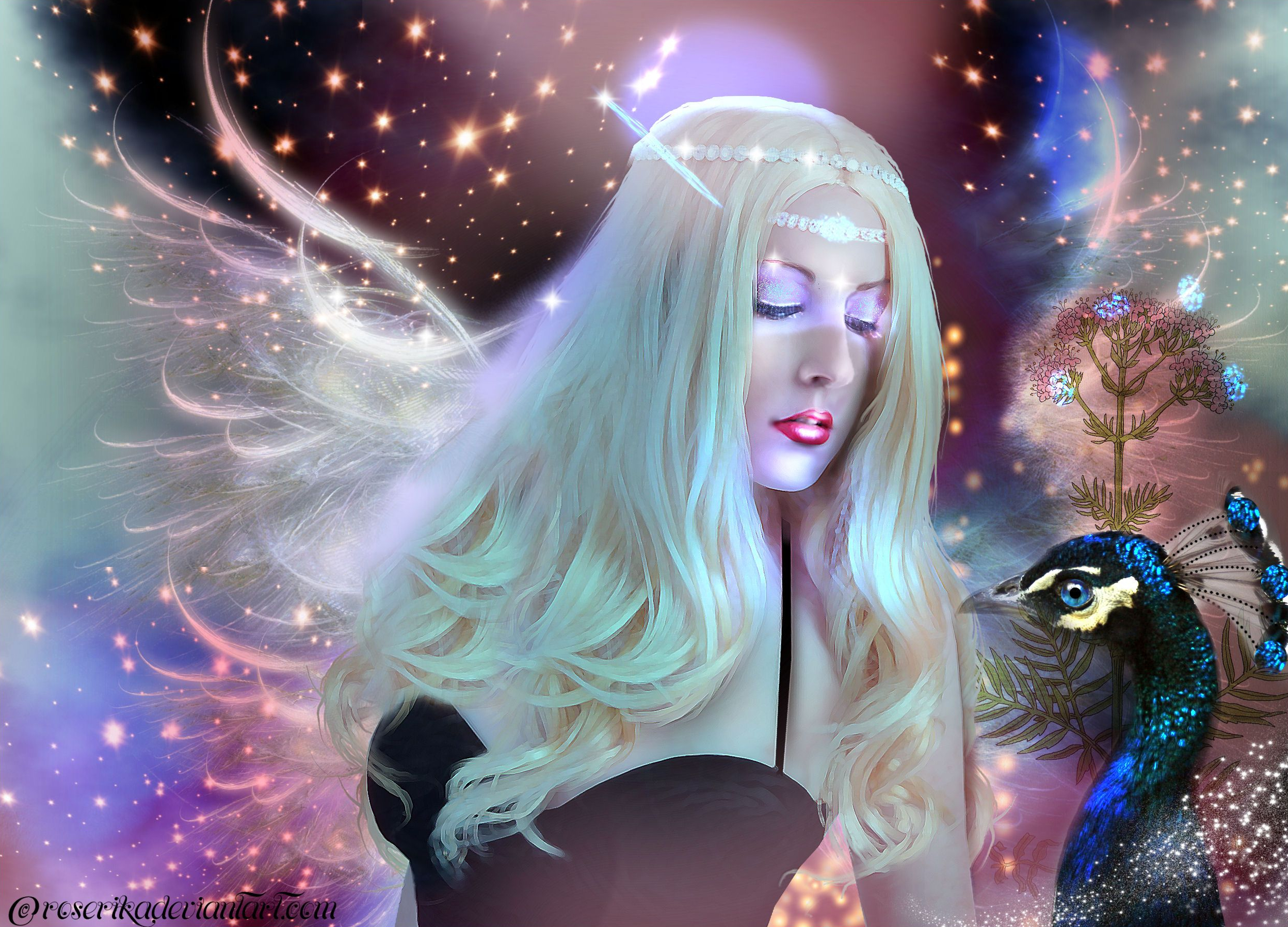 Fantasy Girl and Peacock by roserika