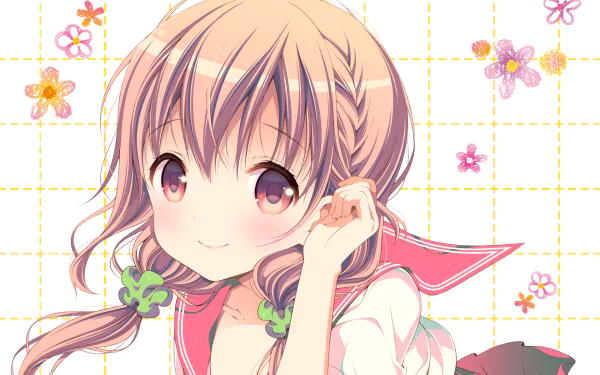 HD wallpaper featuring Hinako Sakuragi from the anime Hinako Note. The character is depicted with light-colored hair, large expressive eyes, and a soft background with flowers and a grid pattern.