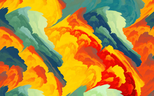 An HD desktop wallpaper featuring an abstract wave design with vibrant teal, orange, and yellow colors blending dynamically.
