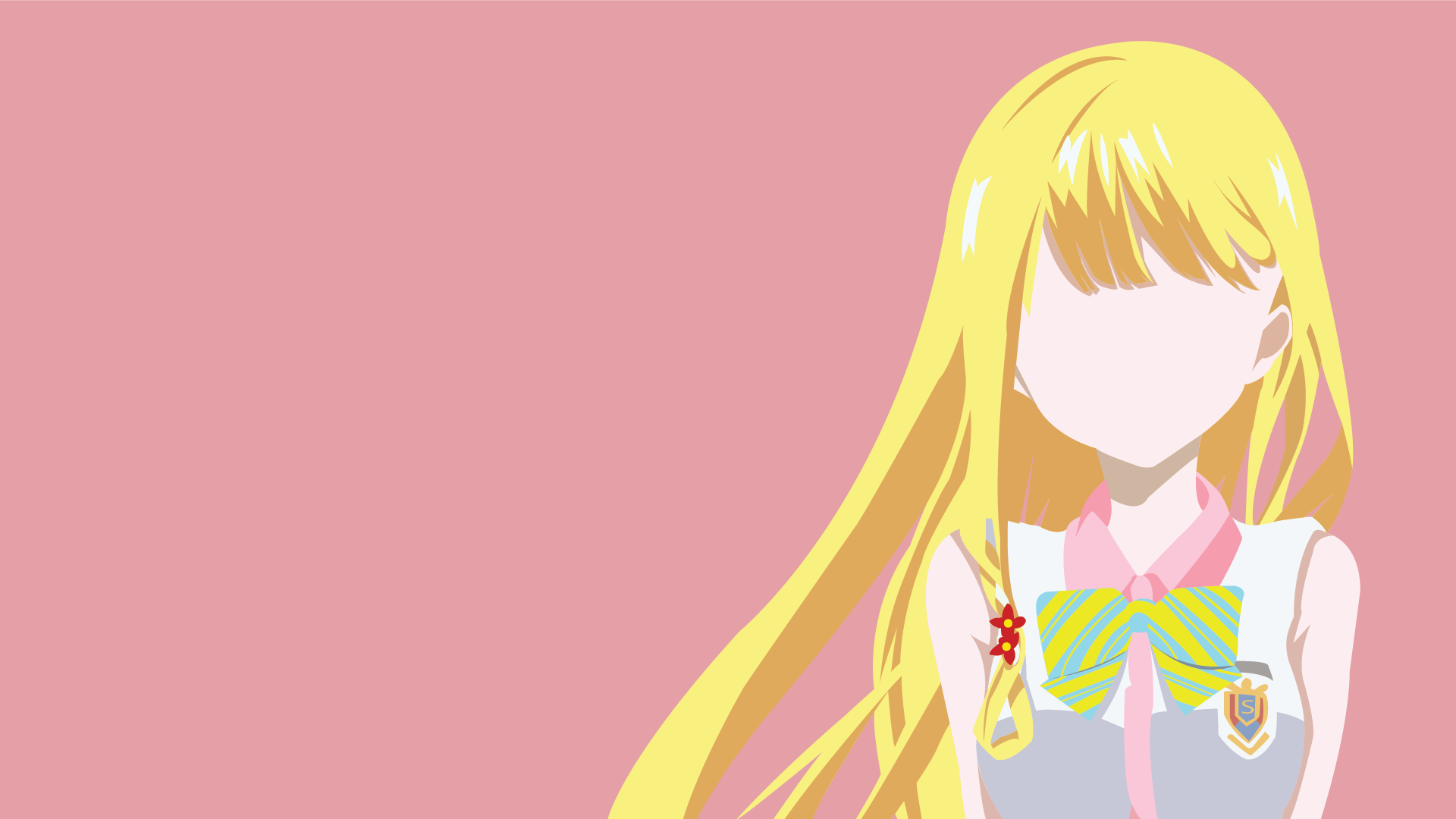 HD PC desktop wallpaper of Neko Fujinomiya from the anime Masamune-kun's Revenge, featuring her long blonde hair and school uniform against a pink background.
