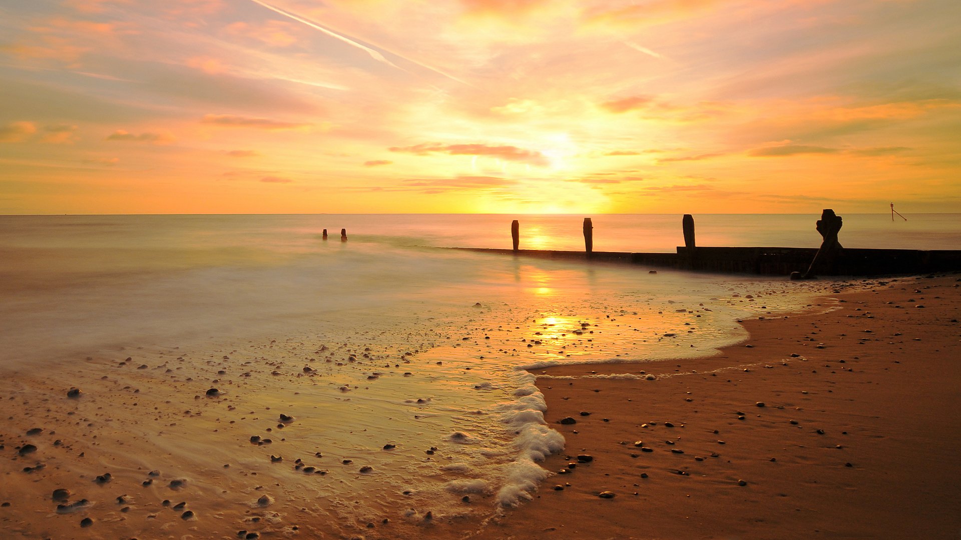 Download Horizon Sea Ocean Beach Nature Sunset HD Wallpaper | 1920x1080 ...