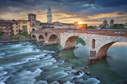 Verona river Italy Ponte Pietra man made bridge HD Desktop Wallpaper | Background Image