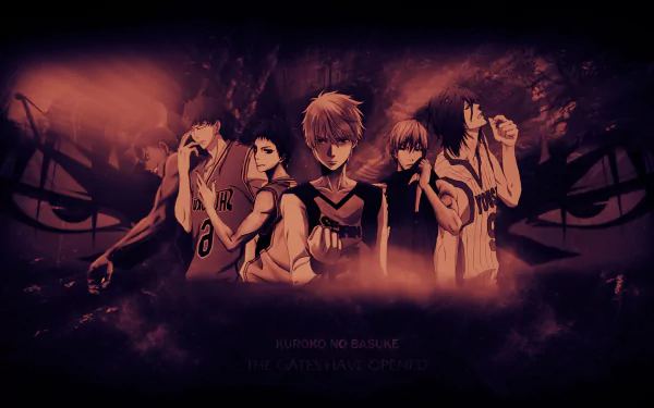 Anime-themed HD PC desktop wallpaper featuring characters from Kuroko's Basketball against a dark, intense background with a basketball motif.