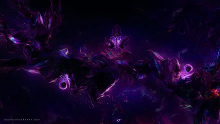 Abstract purple artistic HD PC desktop wallpaper showing swirling dark-violet textures, glowing magenta highlights and nebula-like shapes across a deep indigo background.