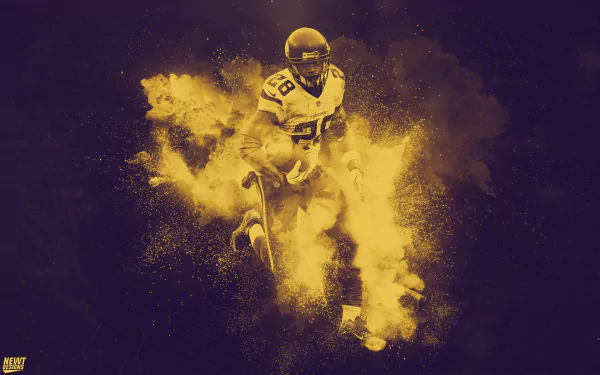 HD desktop wallpaper featuring an artistic rendition of a football player mid-action in a dynamic yellow smoke effect.
