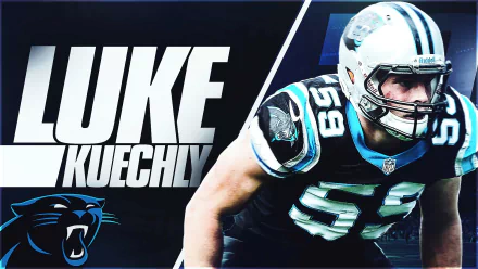 HD wallpaper featuring an action shot of a football player with the text LUKE KUECHLY and the Panthers logo for desktop backgrounds.