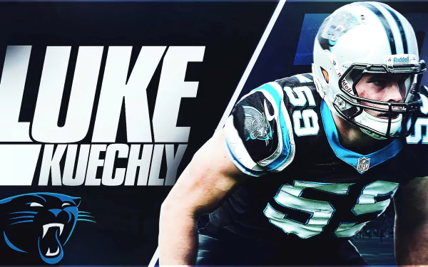 HD wallpaper featuring an action shot of a football player with the text LUKE KUECHLY and the Panthers logo for desktop backgrounds.