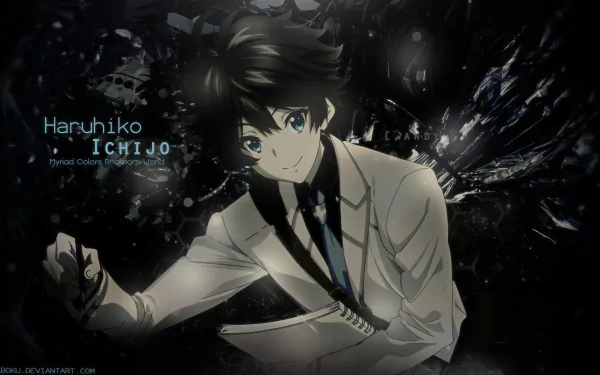 HD wallpaper featuring Haruhiko Ichijo from the anime Myriad Colors Phantom World. He is depicted in a suit against a dark, abstract background.
