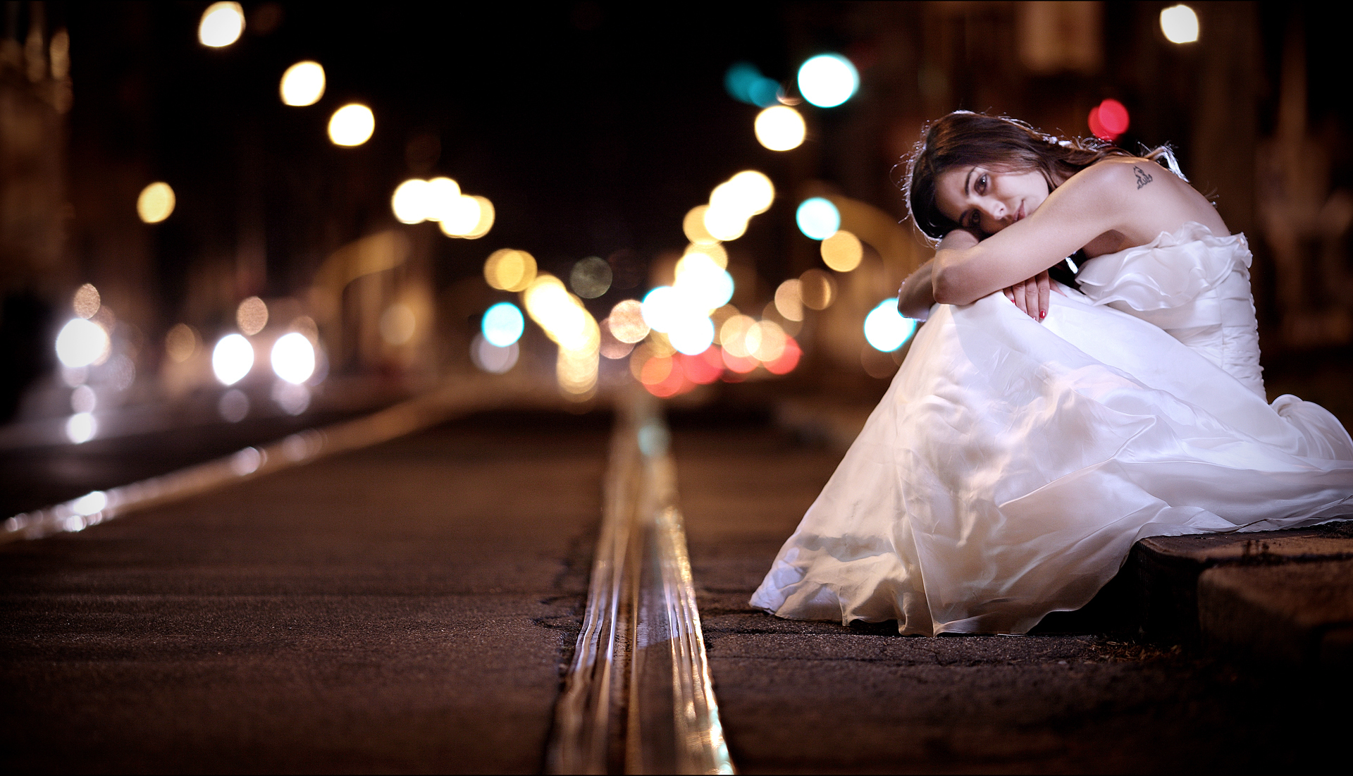 Download Mood Brown Eyes White Dress Wedding Dress Brunette Depth Of Field Bokeh Night Model 4285