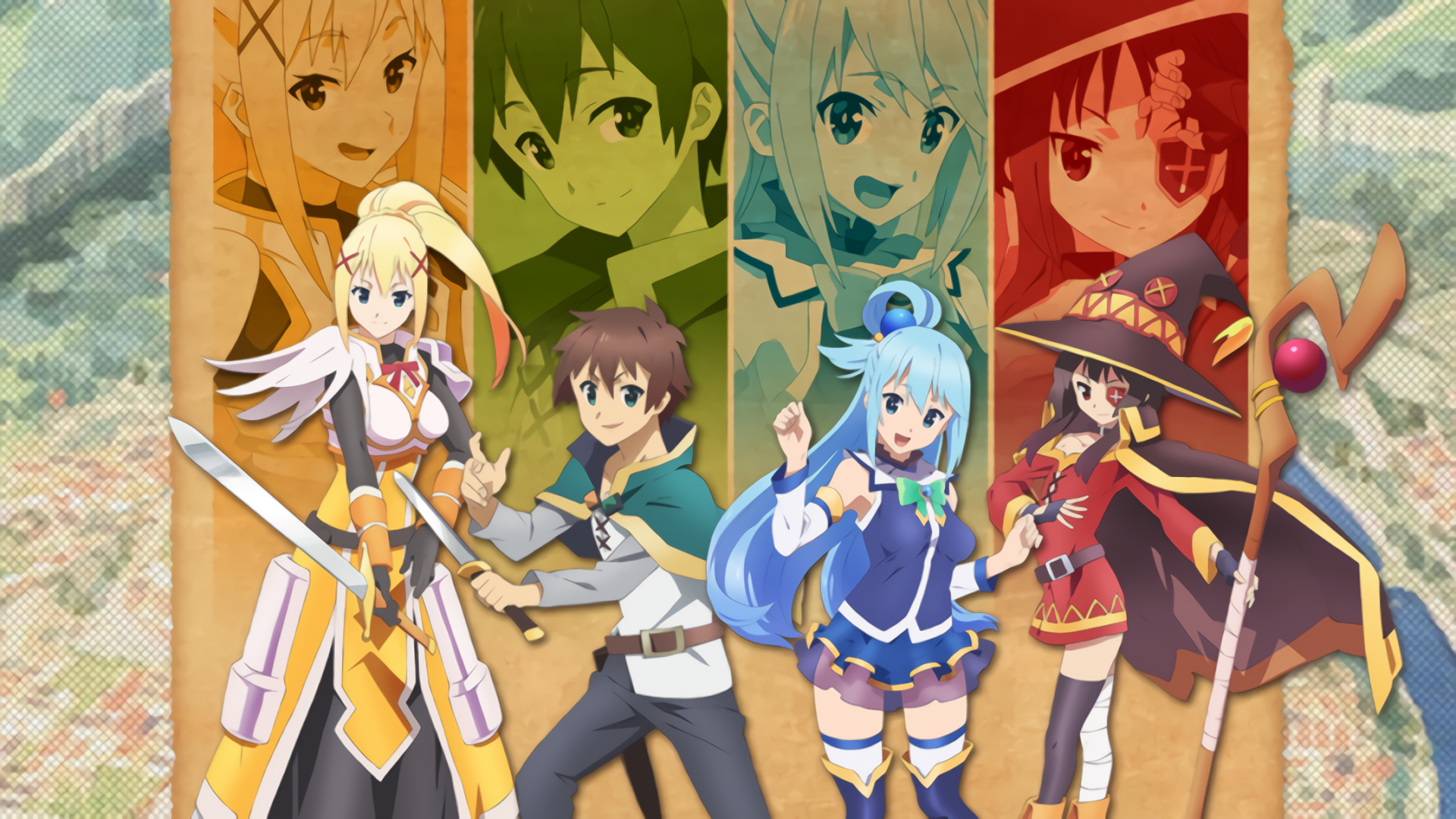 KonoSuba HD Wallpaper - Kazuma, Aqua, Megumin & Darkness