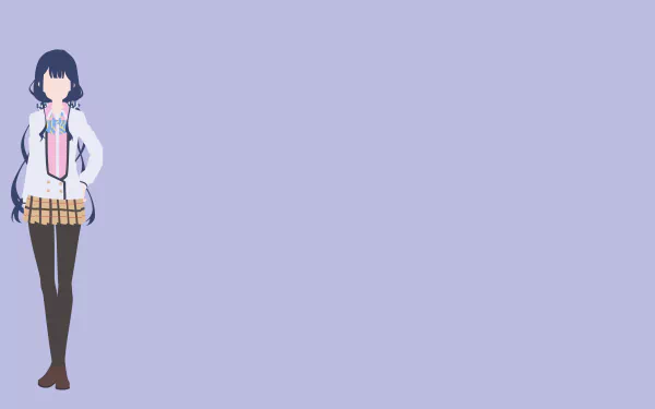 Minimalist 4K Ultra HD anime wallpaper of Aki Adagaki from Masamune-kun no Revenge, featuring her skirt and pantyhose against a light purple background.