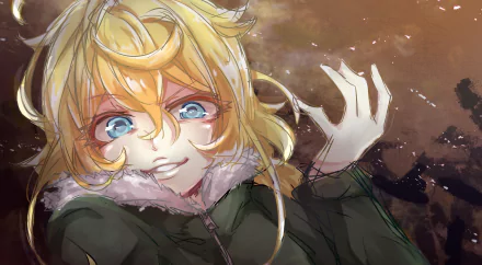 HD desktop wallpaper featuring Tanya Degurechaff from the anime Youjo Senki, depicted with expressive blue eyes and blonde hair, set against a dynamic background.