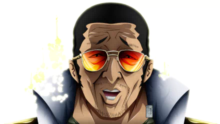 HD anime wallpaper featuring Kizaru from One Piece, showcasing his iconic sunglasses and radiant light effects against a crisp, detailed background.