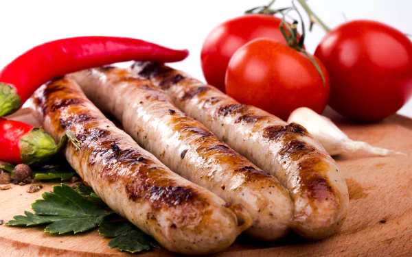 pepper tomato sausage food meat HD Desktop Wallpaper | Background Image