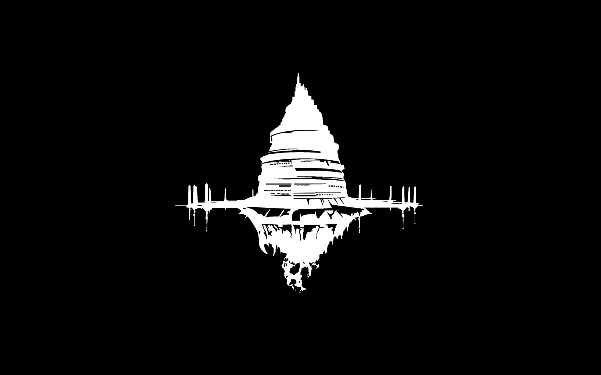 HD desktop wallpaper featuring a monochrome emblem of Aincrad from Sword Art Online, set against a black background.